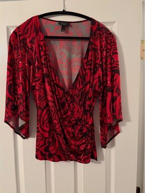 Dress Barn Red black surplice top - L